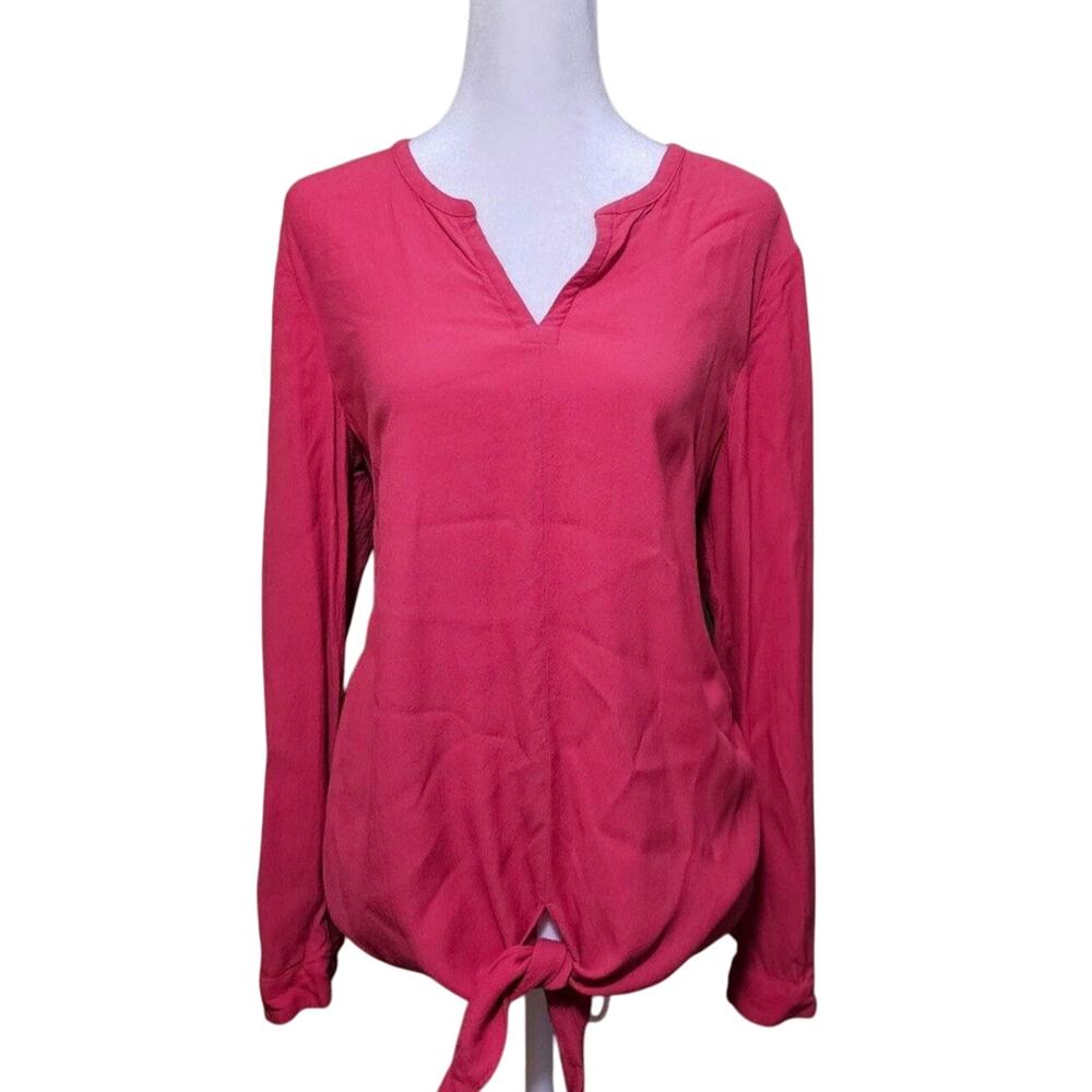 J. Jill Blouse Women's Size M Rayon Coral Long Sleeve V-neck Casual Minimalist - Picture 2 of 8